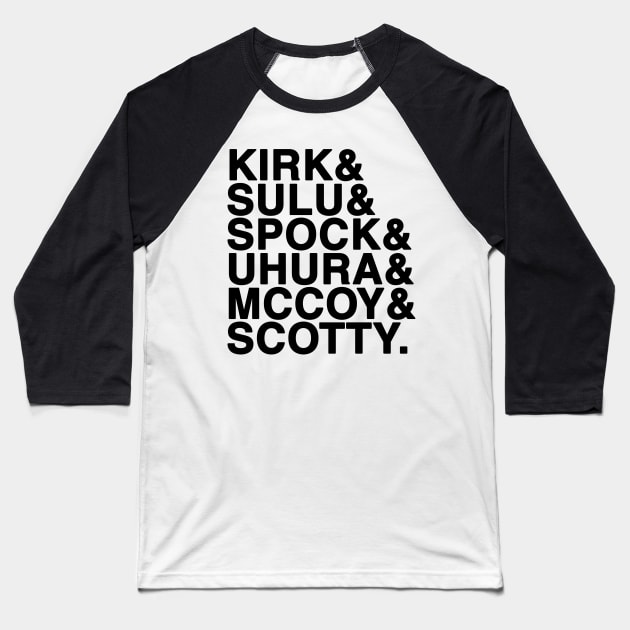 STAR TREK NAMES (BLACK) Baseball T-Shirt by finnyproductions